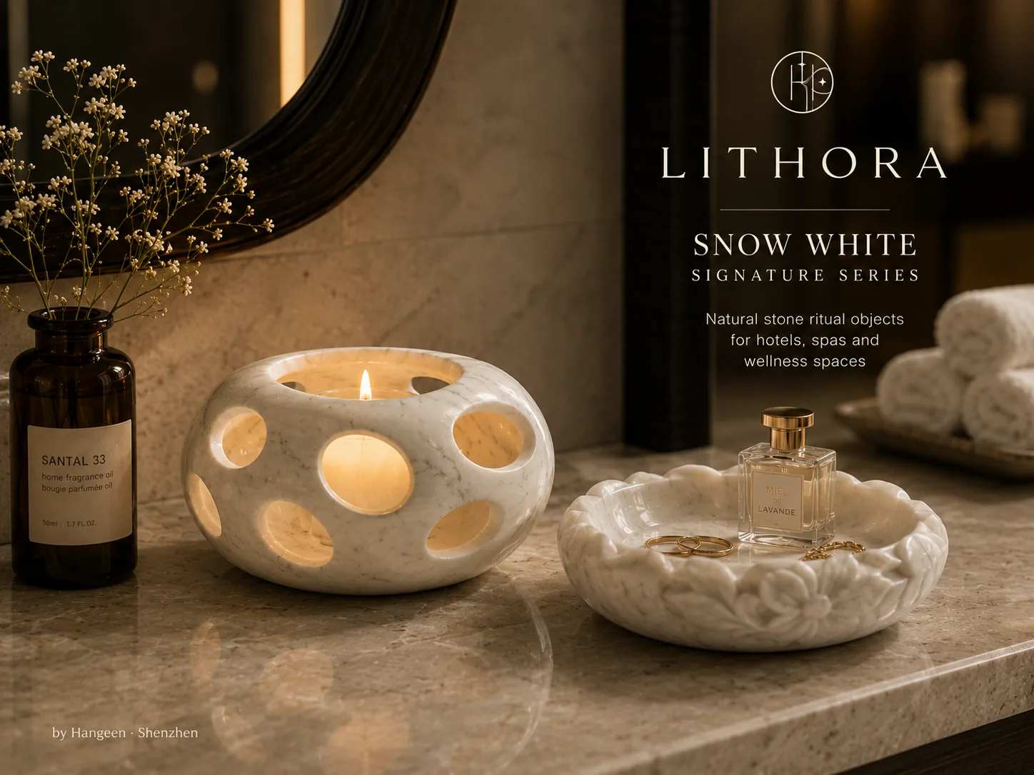 Stone objects for hotel spa and wellness spaces. scene 3