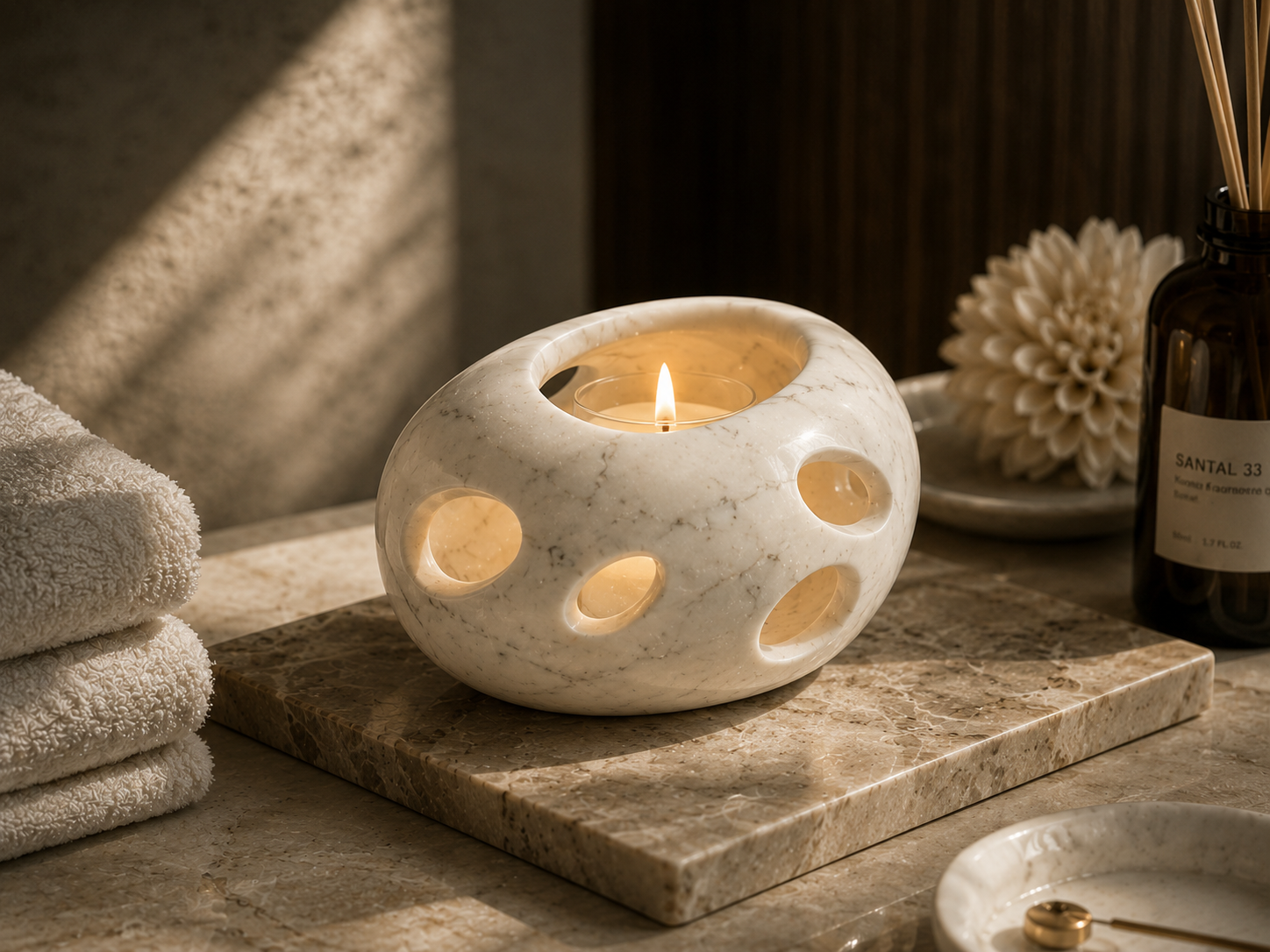 SWS-01 small white stone pebble candle vessel